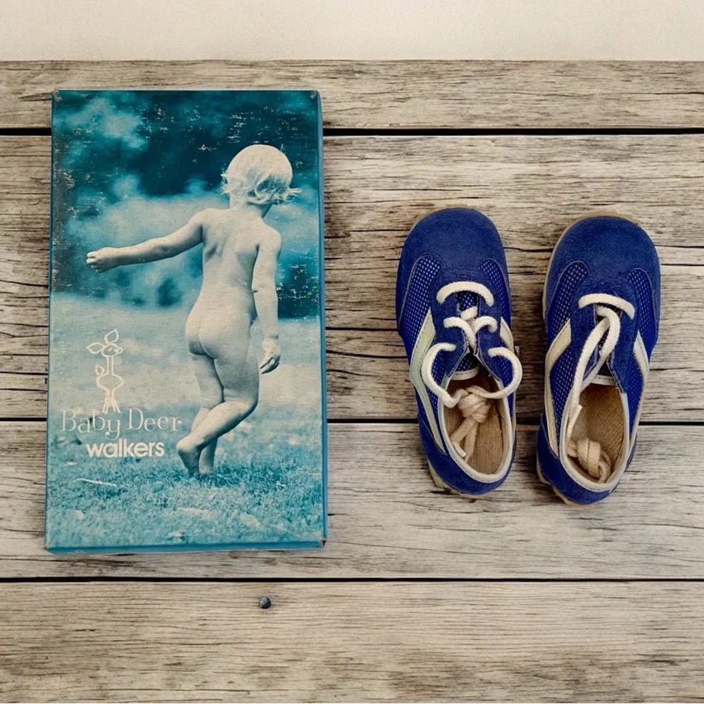 Vintage 1950s MCM Baby Deer Walker Shoes Size 4 Infant Sneakers Original Box